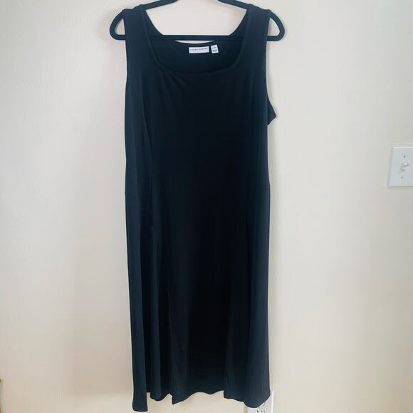 Susan Graver Siz XLP Petite Liquid Knit Sleeveless Midi Dress Black Stretch Work - Picture 2 of 7